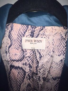 PWR WMN Snake Print Lined Jacket - Pink & Black with velvet blue.